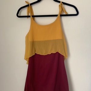 Garnet and gold tank top dress with open back